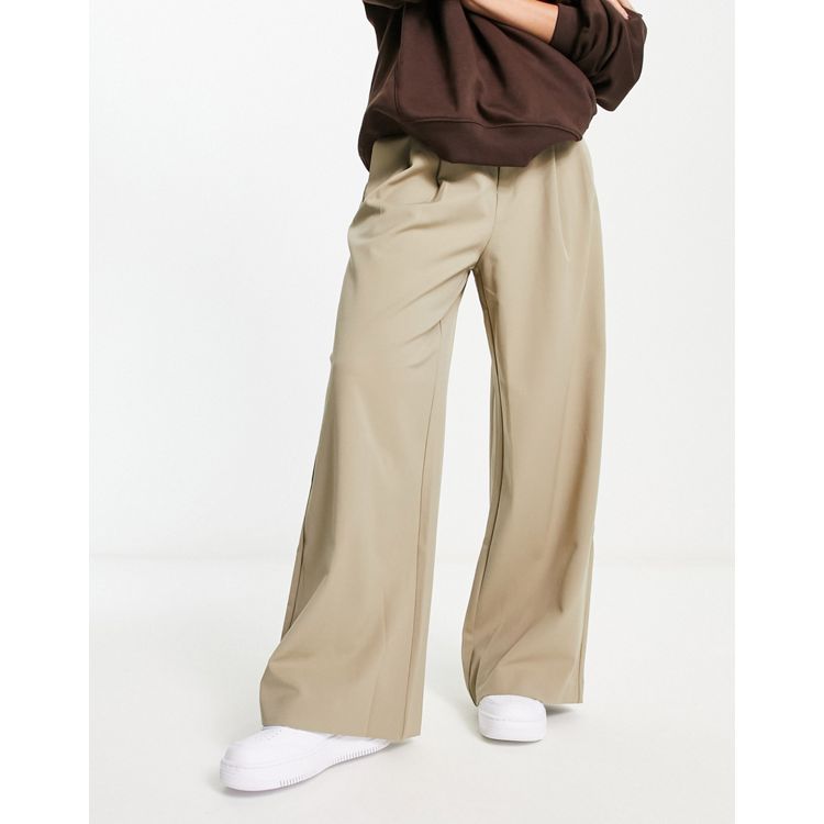 Urban Revivo high waisted linen pants with belt in beige