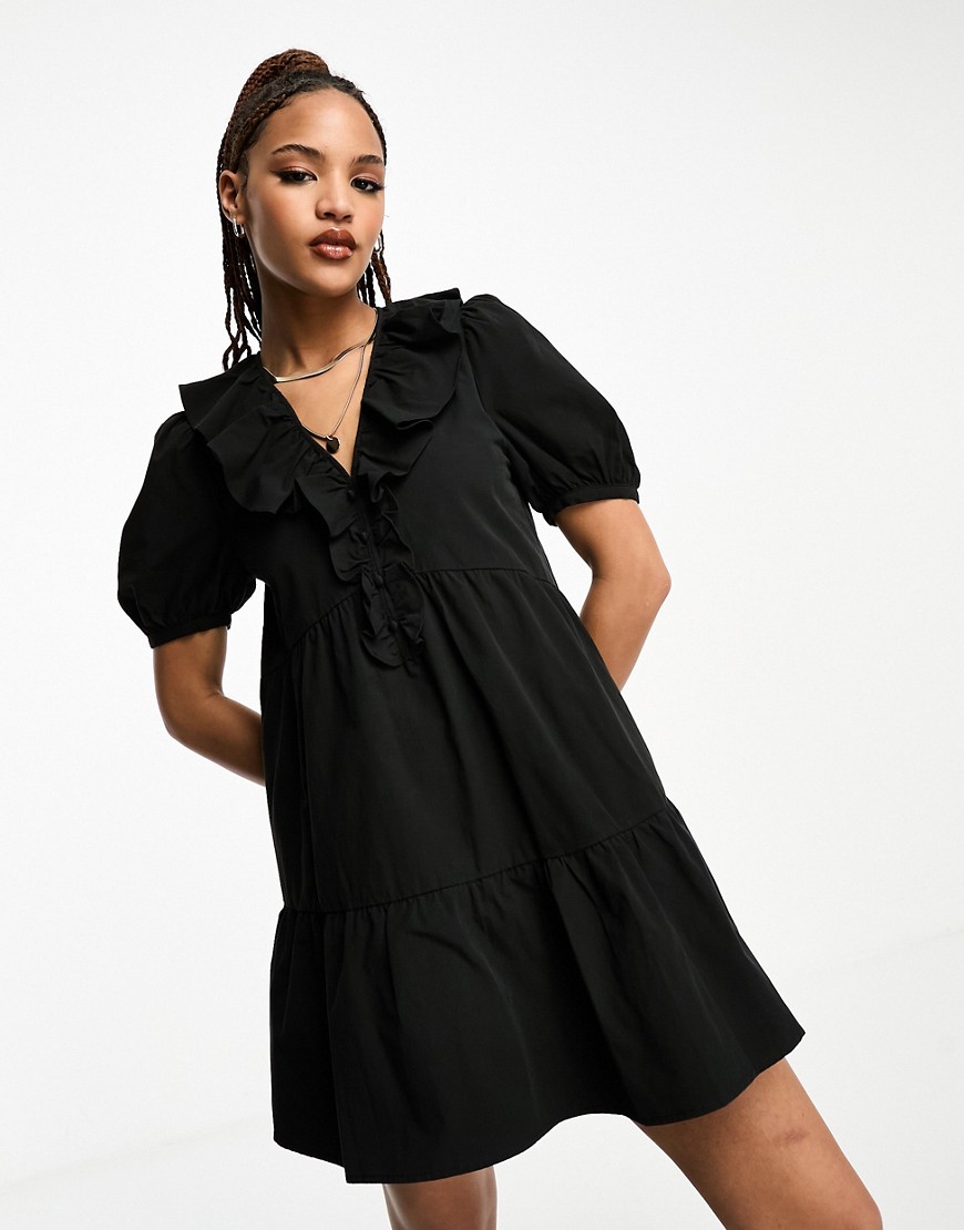 Urban Revivo frill collar smock mini dress in black