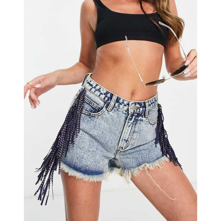 Fringe store denim shorts