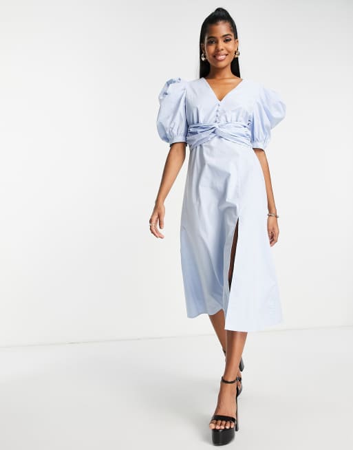 Urban Revivo - Gebreide midi jurk met uitgesneden hart in blauw