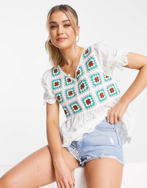 Urban Revivo - Gehaakte, gebreide en geborduurde blouse in multi