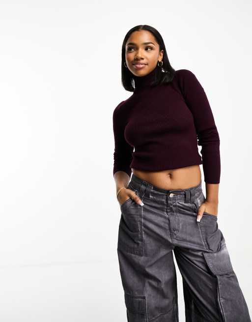Urban Revivo – Gerippter Rollkragenpullover in Burgunderrot