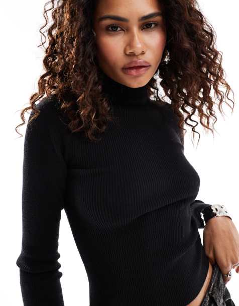 Urban Revivo – Gerippter Rollkragenpullover in Schwarz - view 1