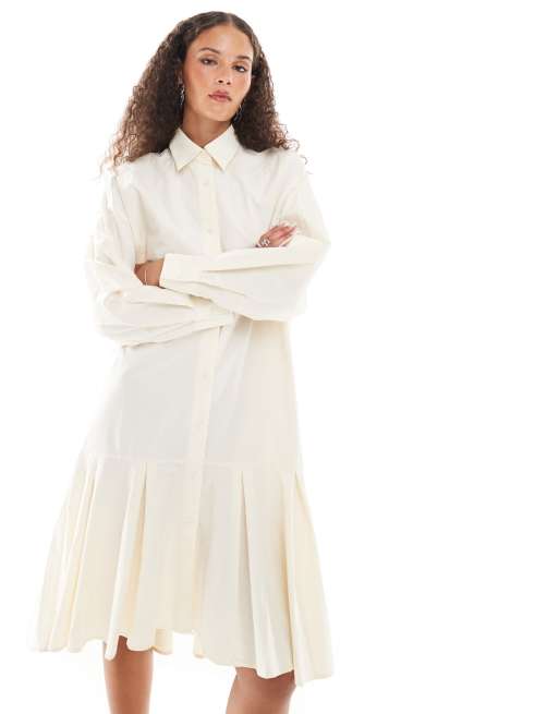 Urban Revivo godet detail midaxi shirt dress in cream