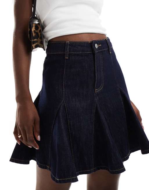 Urban Revivo - Gonna godet corta in denim blu indaco