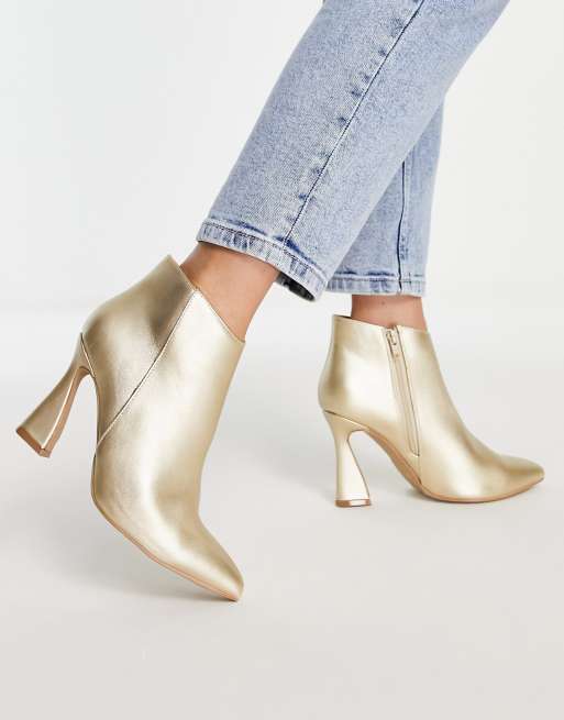 Urban Revivo – Guldfärgade ankelboots med klackar