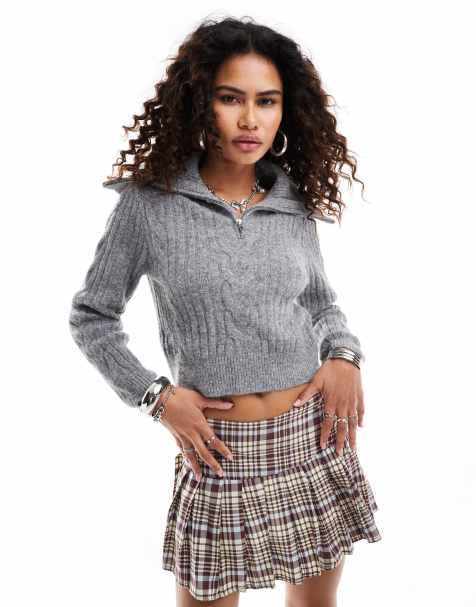 Urban Revivo high neck cable knit jumper in light grey  - view 1