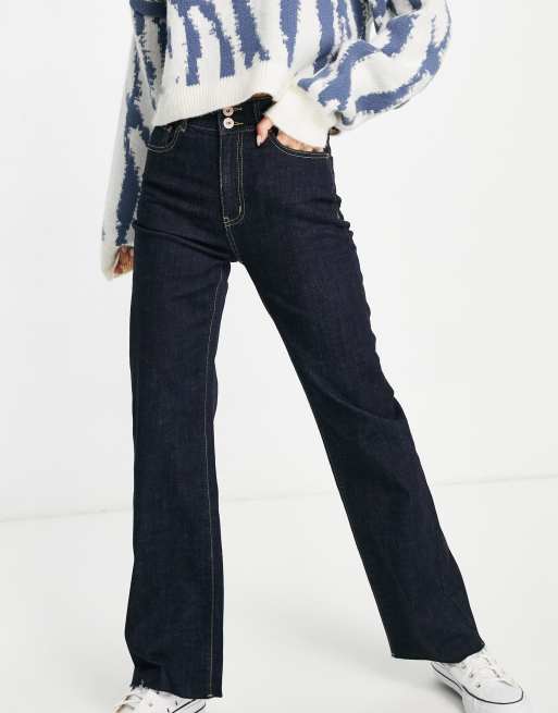 Urban Revivo high waist straight leg jeans in dark blue 