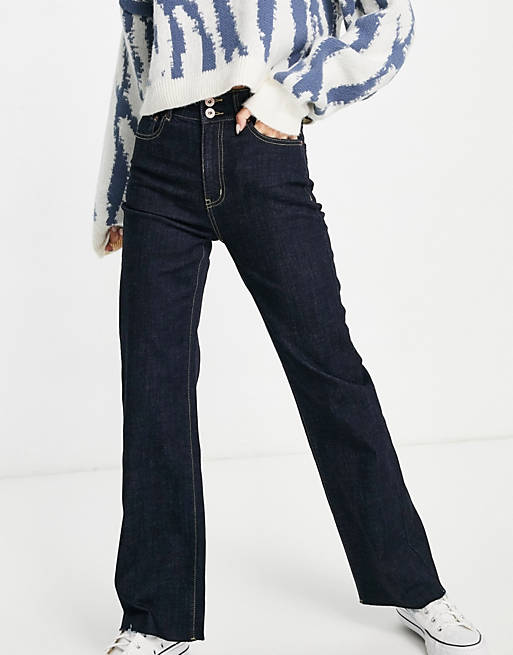 Urban Revivo - Højtaljede mørkeblå jeans med lige ben 