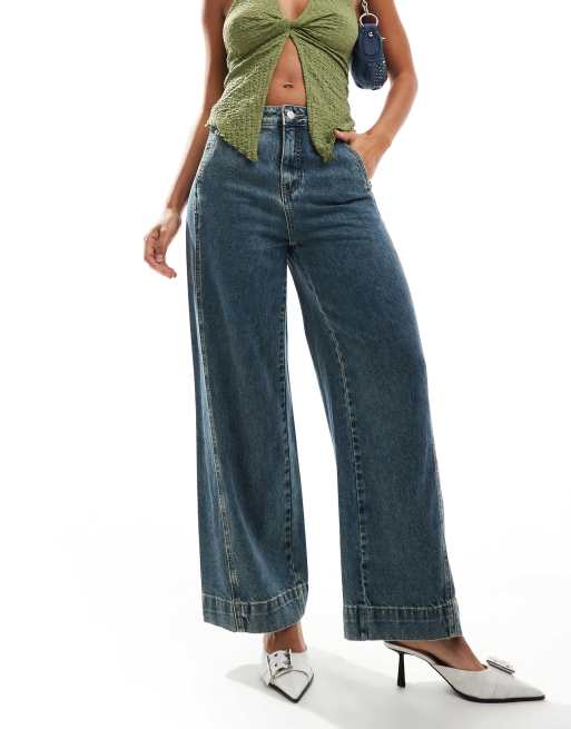 Urban Revivo - Jean baggy à taille basse style skateuse - Bleu moyen délavé