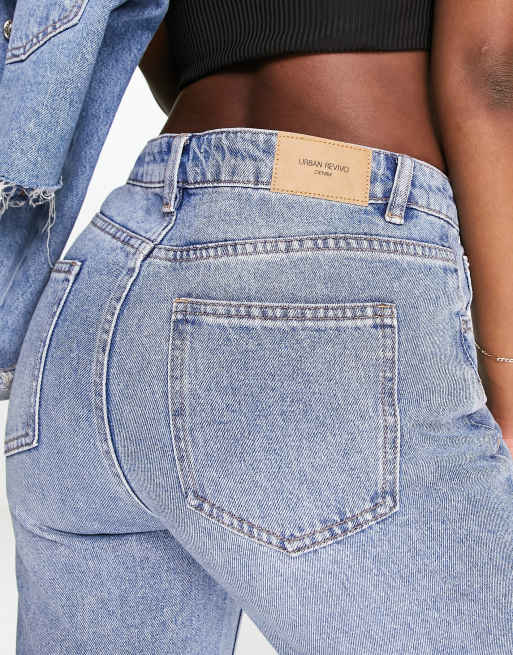 Urban Revivo Jean mom a ourlet fendu Bleu ASOS