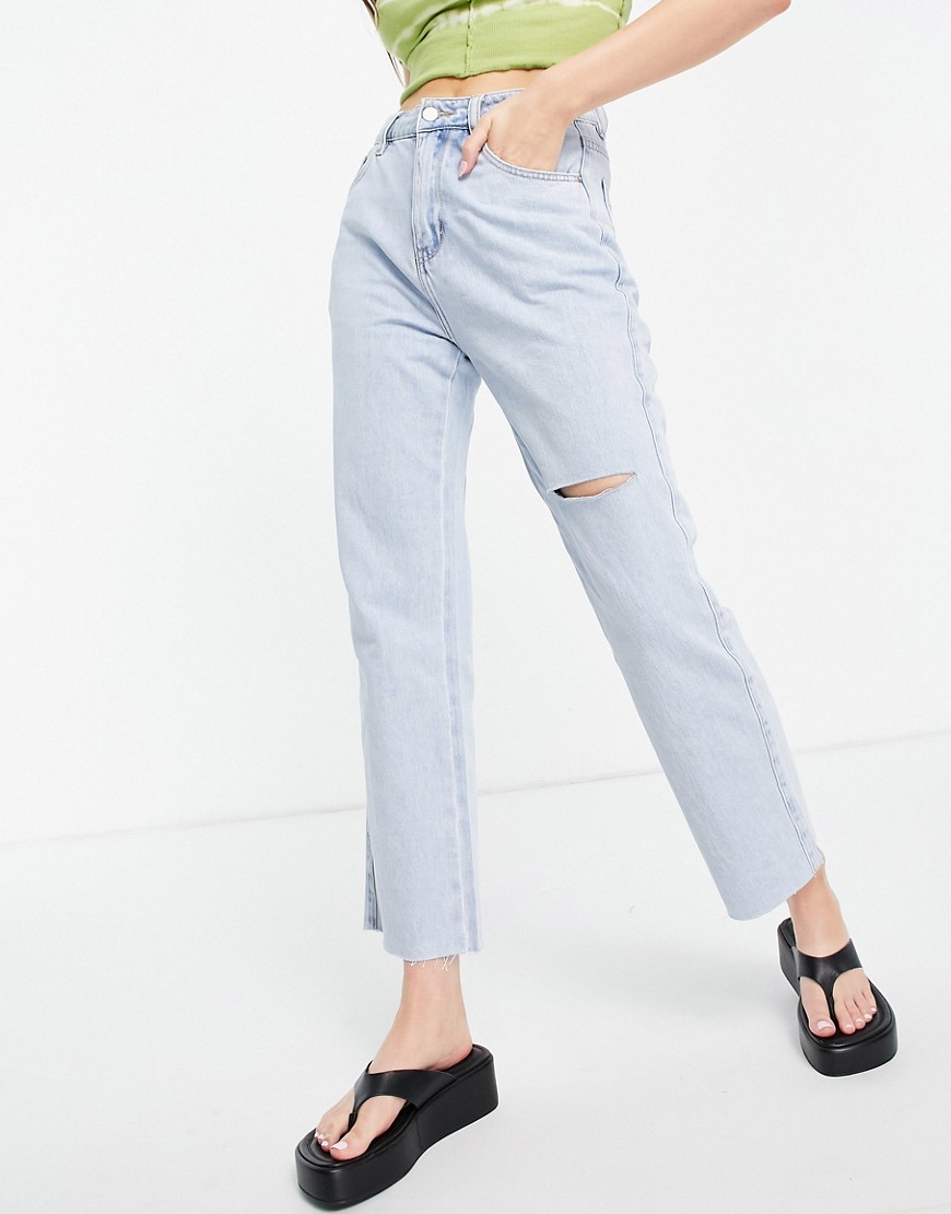 Urban Revivo - Jeans met rechte pijpen en scheuren in blauw