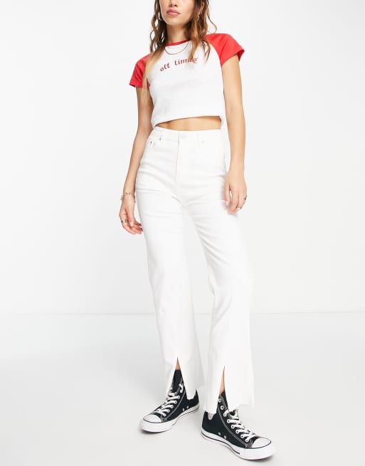 Urban Revivo - Jeans met split in de zoom in wit