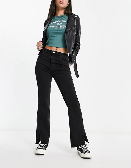 Urban Revivo - Jeans slim neri con spacco sul fondo