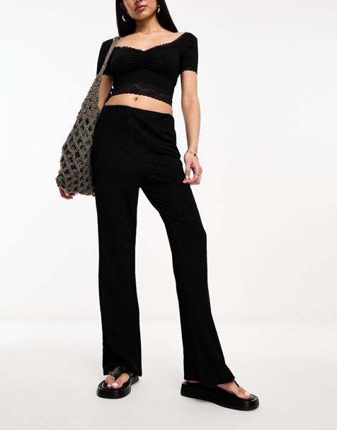 Topshop Petite full length heavyweight leggings with deep waistband in  black