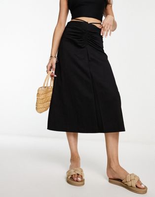 Urban Revivo ruched front slip skirt in black - ASOS Price Checker