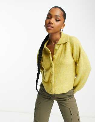 Urban Revivo knitted button front top with collar in yellow - ASOS Price Checker