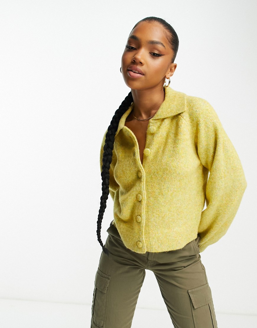 Urban Revivo knitted button front top with collar in yellow
