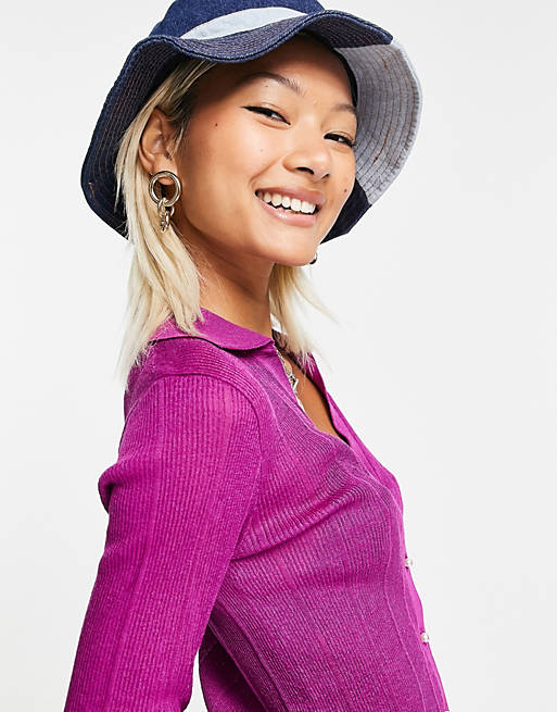  Urban Revivo knitted cardigan with open collar in purple 