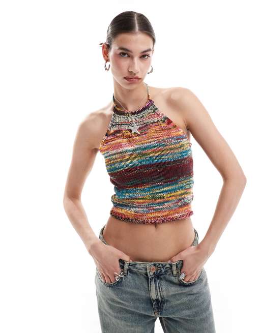Urban Revivo knitted halterneck top in multi