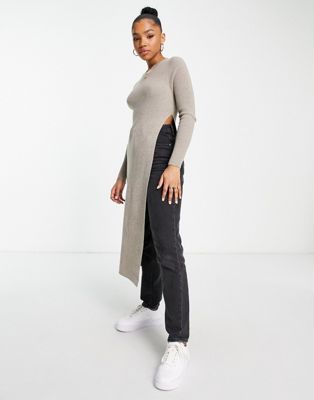 Urban Revivo knitted longline top in taupe