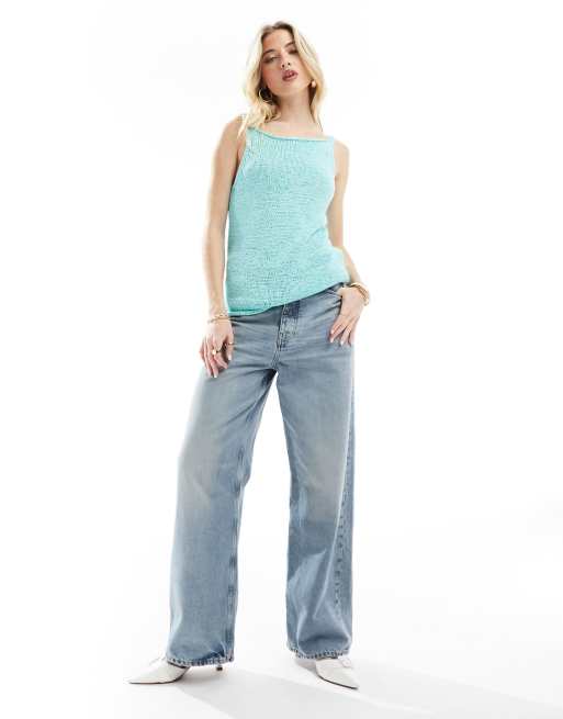 Urban Revivo knitted strappy singlet in blue