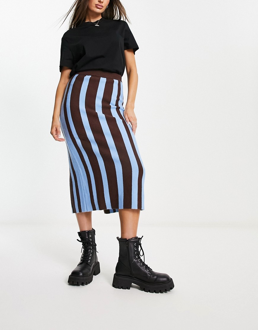 Urban Revivo knitted stripe midi skirt in multi