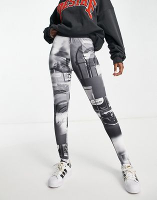 Pantalons et leggings Urban Revivo - Legging à imprimé abstrait - Gris
