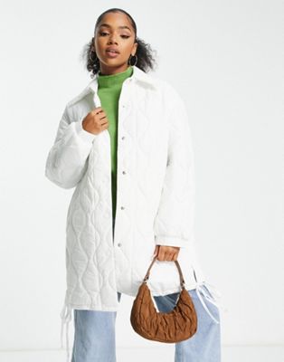 Urban Revivo Long Padded Jacket In White-neutral