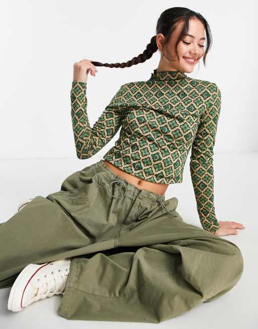 Urban Revivo long sleeve abstract print top in brown print