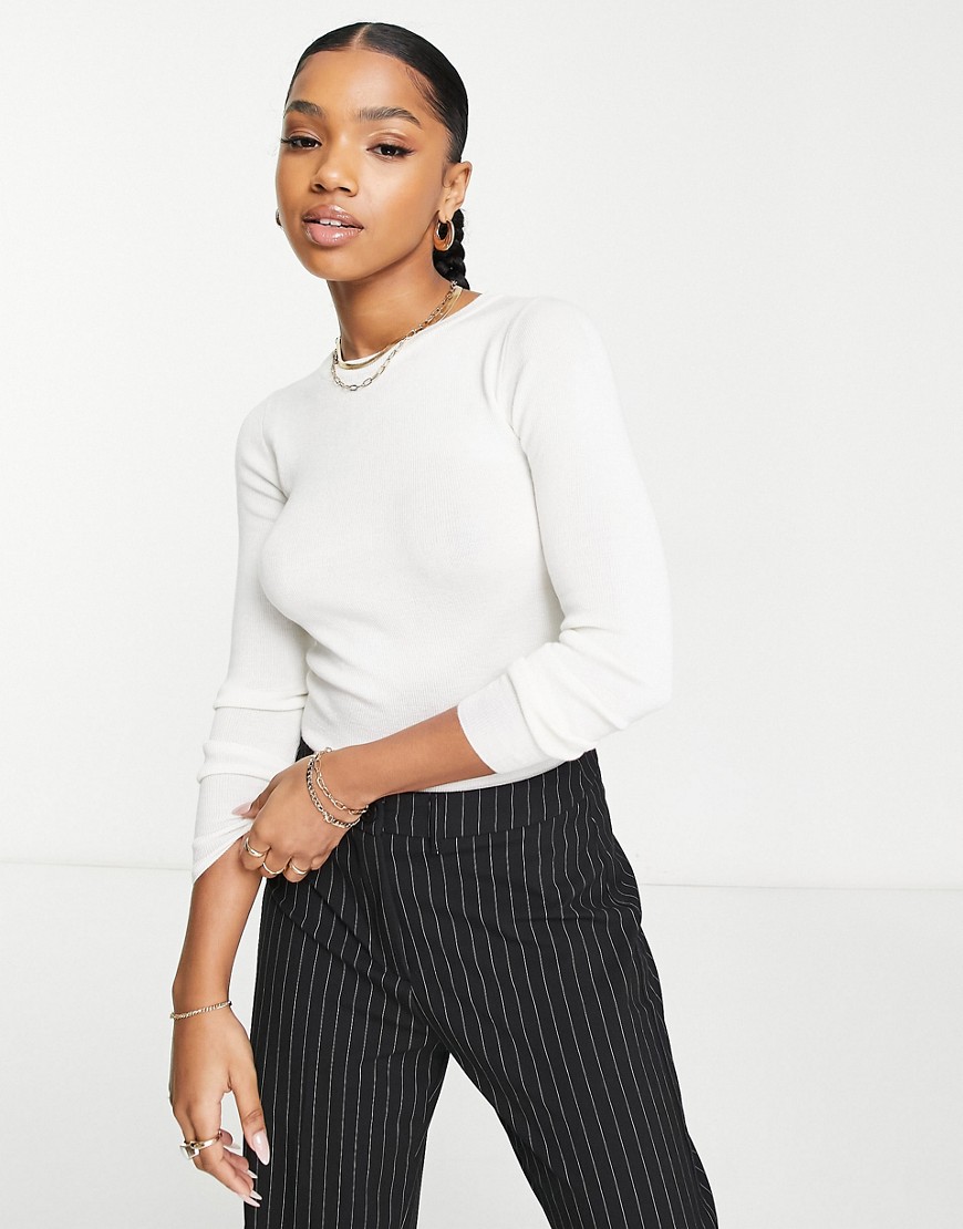 Urban Revivo Long Sleeve Fine Knit Top In Off White