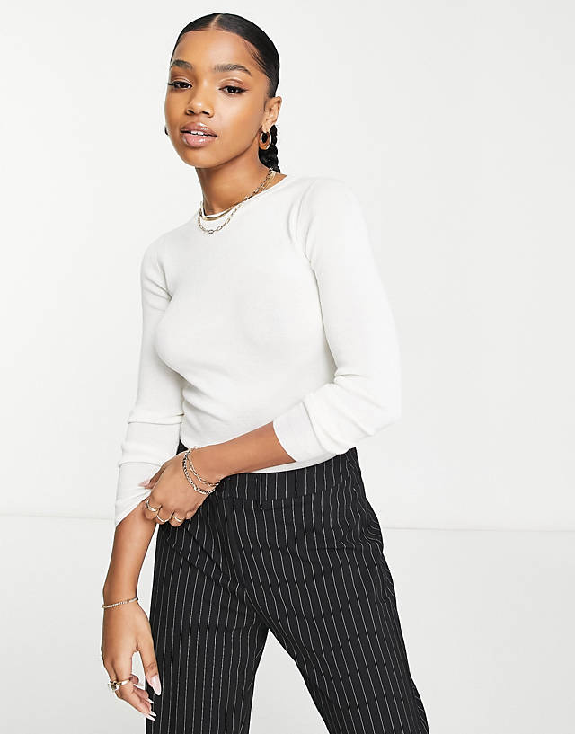 Urban Revivo - long sleeve fine knit top in off white
