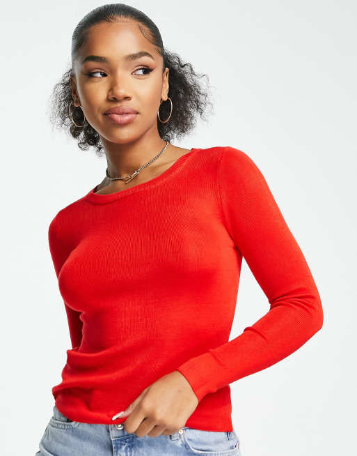 Urban Revivo Long Sleeve Fine Knit Top In Red | ASOS