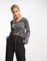 Weekday Tie long sleeve top with lace front in black | ASOS