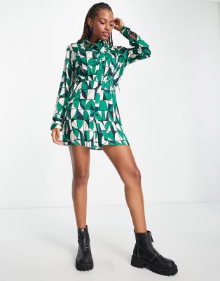 GEO PRINT SHIRT DRESS - XXL - Multi