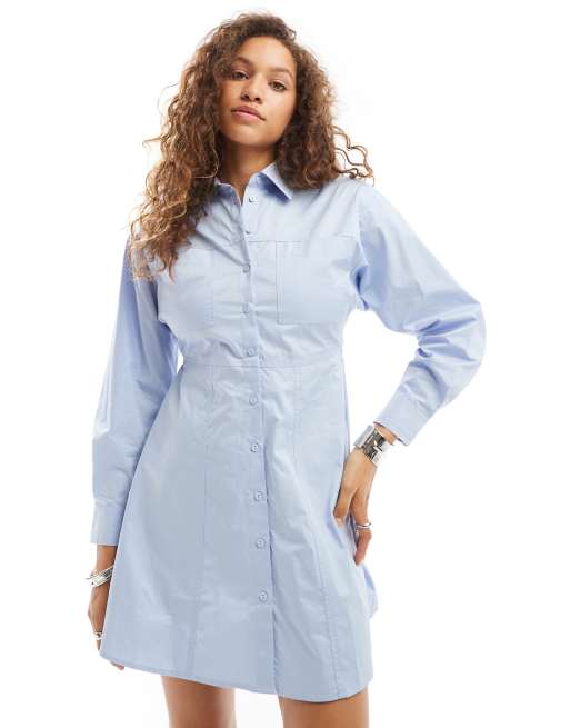 Urban Revivo long sleeve mini shirt dress in light blue