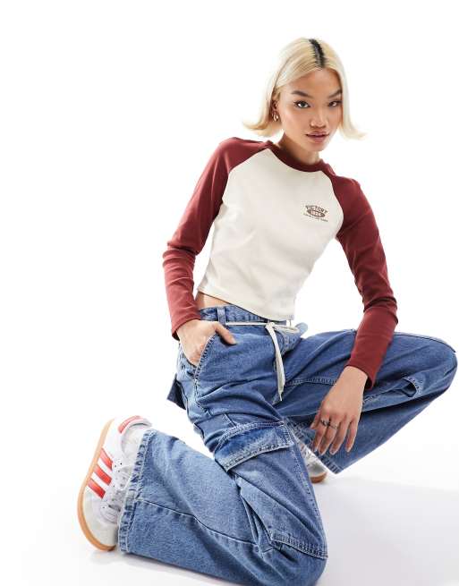 Urban Revivo long sleeve motif raglan t-shirt in ivory and red