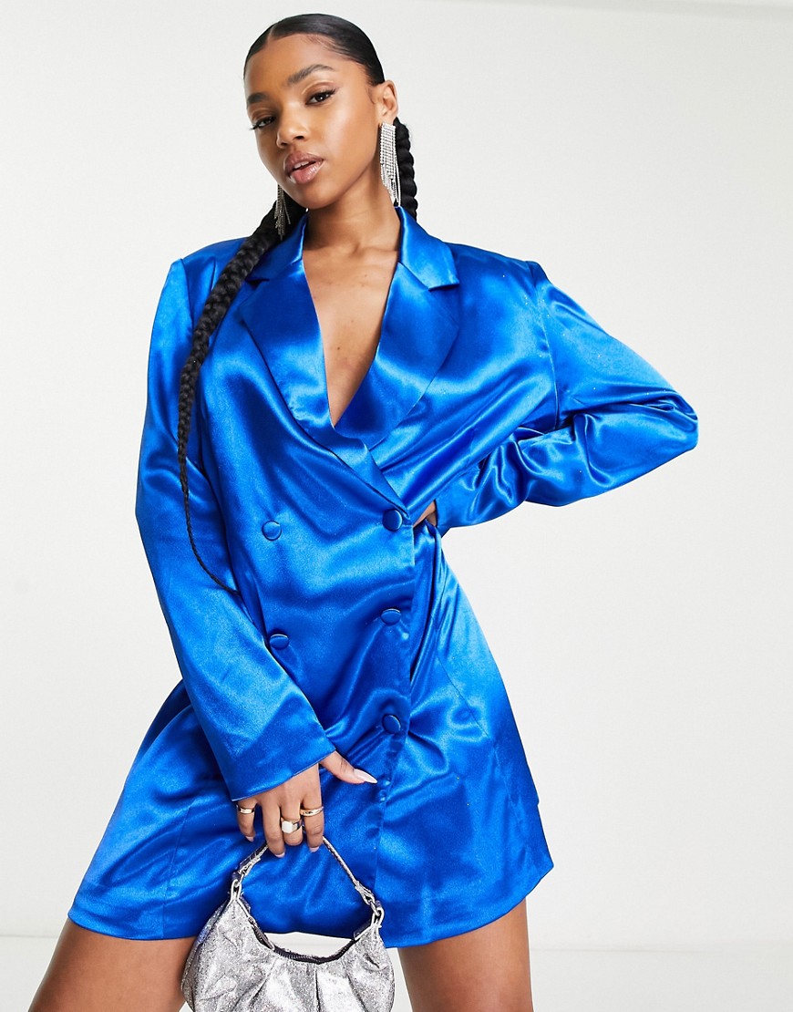 Urban Revivo Long Sleeve Satin Blazer Mini Dress In Blue