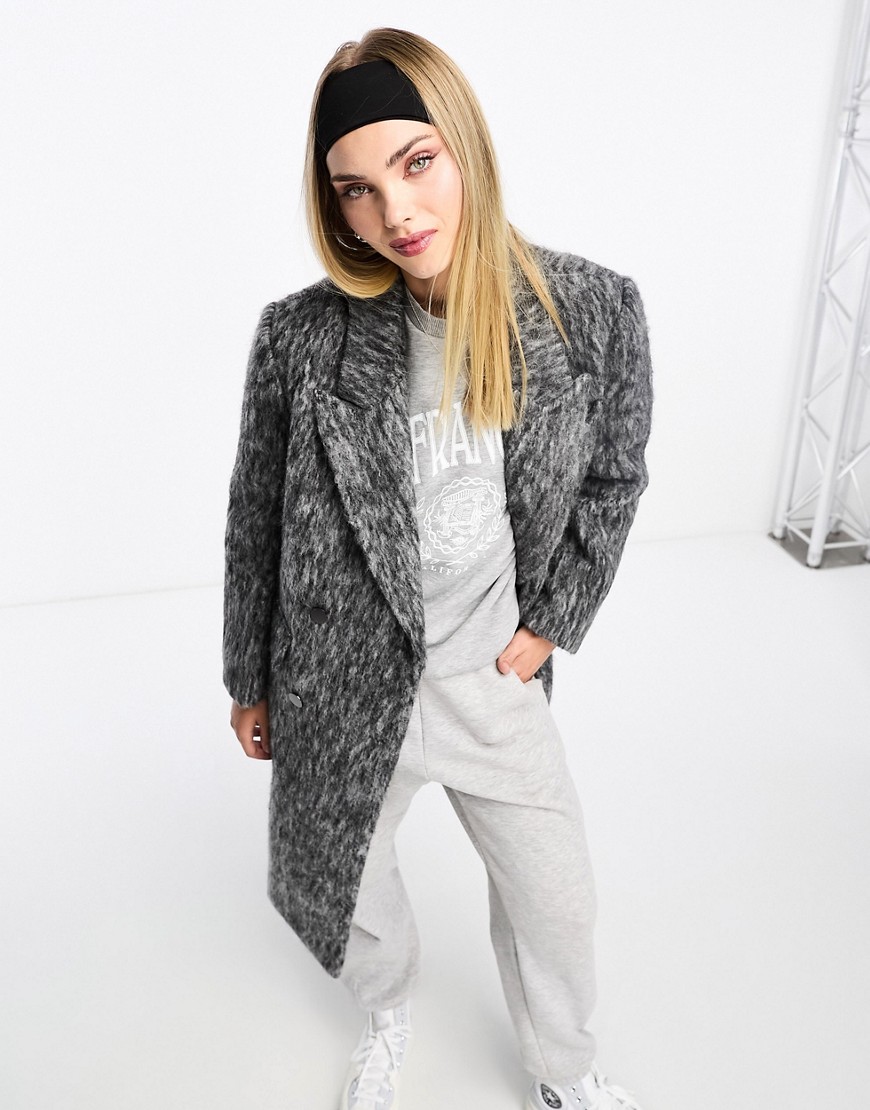 Urban Revivo Longline Fluffy Tailored Coat In Heather Gray