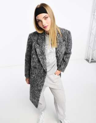 Urban Revivo longline fluffy tailored coat in heather grey