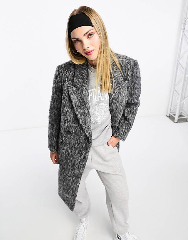 Urban Revivo - longline fluffy tailored coat in heather grey