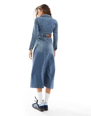 urban revivo denim dress Women's Summer Halter Neck Backless Midi A-Line Dresses with Adjustable Waist Tie Blue, XX-Large : Clothing, Shoes & Jewelry Step Out In Style With This Elegant Blue Denim Halter Dress Urban Revivo Denim Cutout Dress
