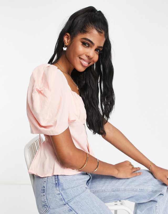 Urban Revivo mesh puff sleeve blouse in pink