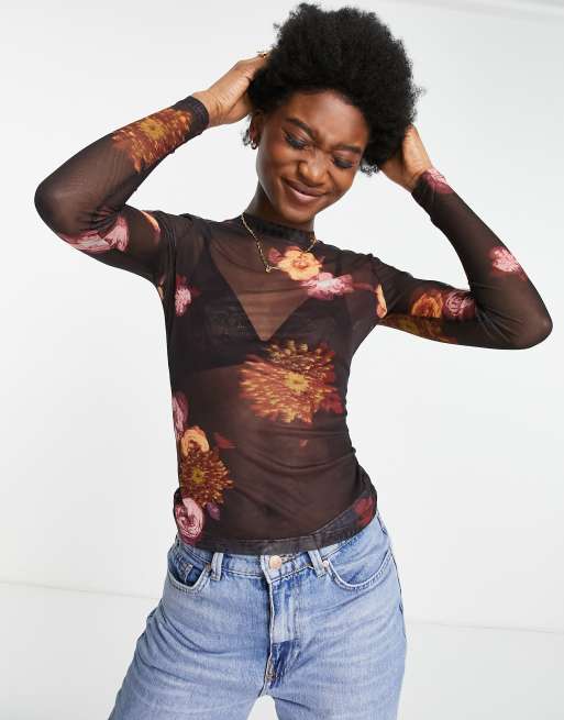 Urban Revivo - Mesh top met bloemenprint, 3 van 4