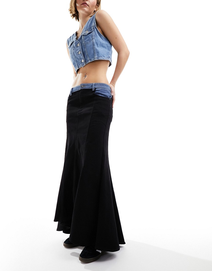 Urban Revivo midaxi flared skirt in contrast denim-Multi