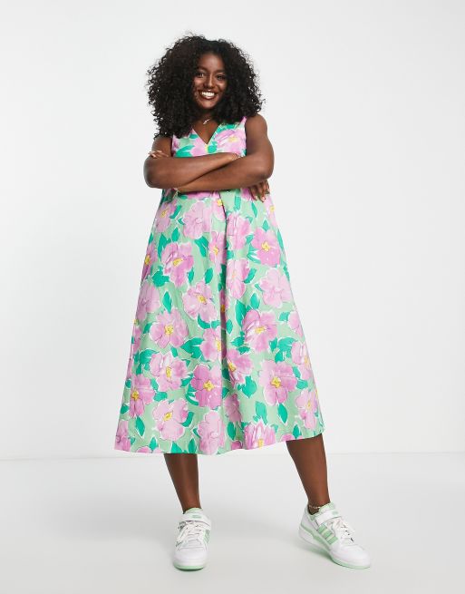 Urban Revivo - Midi jurk met A-lijn en roze bloemenprint