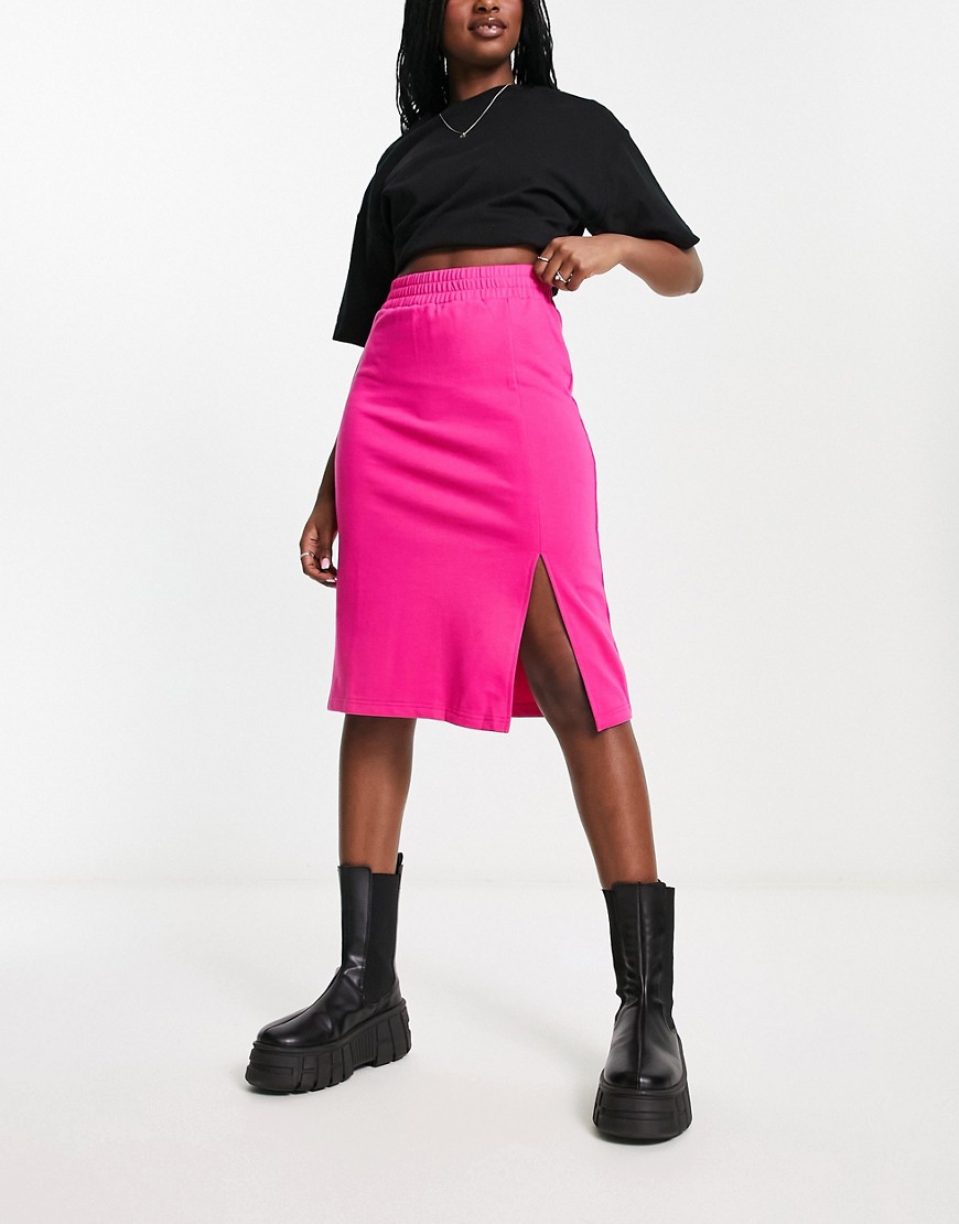 Urban Revivo midi skirt with side split in pink