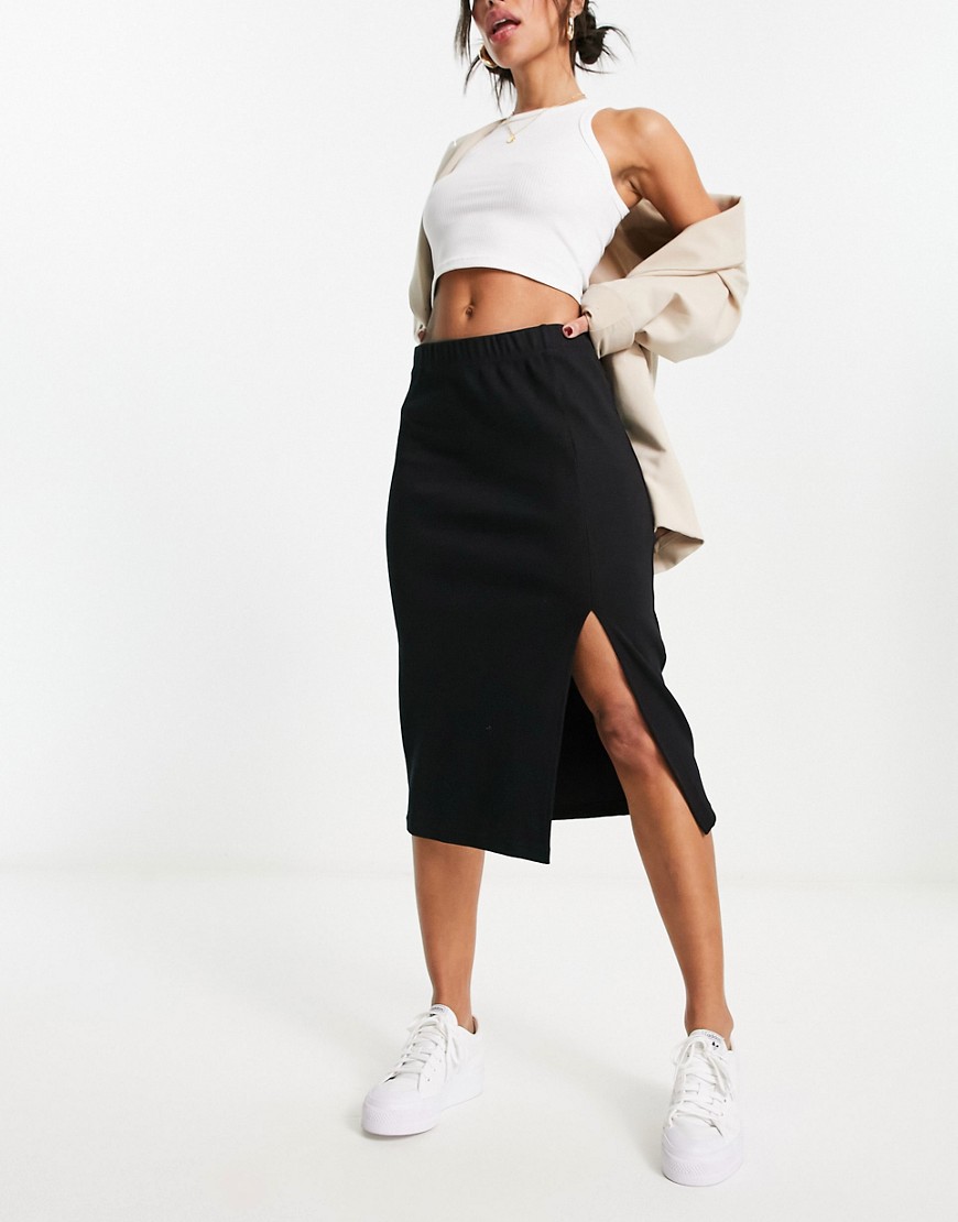 Urban Revivo midi skirt with split in black