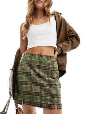 Urban Revivo Mini A Line Skirt In Vintage Check-green