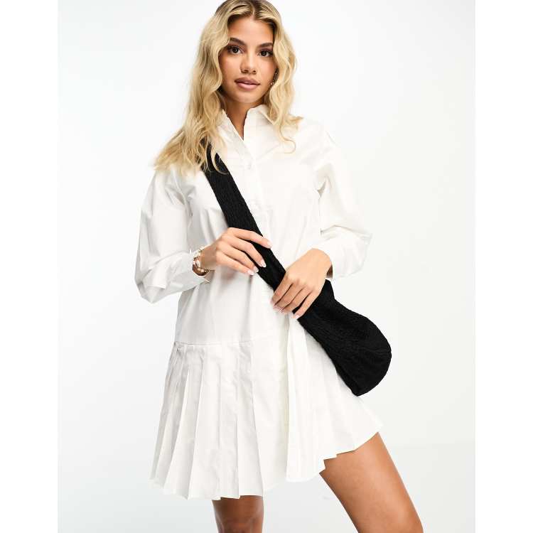 Urban Revivo mini shirt dress with pleated skirt in white